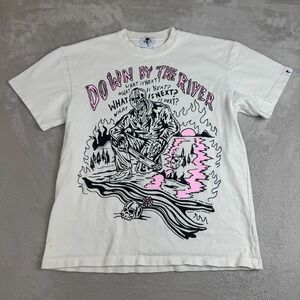 Warren Lotas Down By The River Shirt Mens S White Preowned Stain Skull‎ Grunge